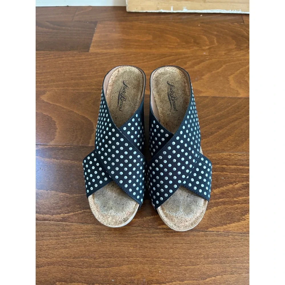 Lucky Brand Miller Black Studded Crisscross‎ Cork Wedge Sandals 6.5 M